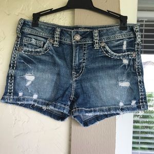 Silver distressed shorts